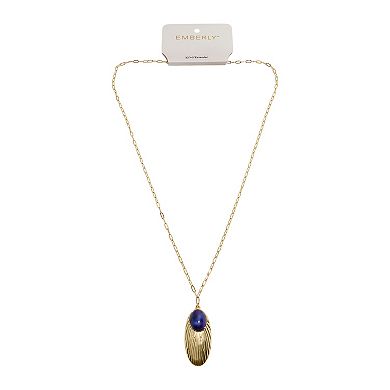 Emberly Gold-Tone Blue Cabochon Textured Pendant Necklace