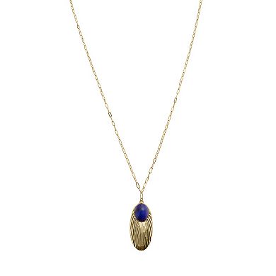 Emberly Gold-Tone Blue Cabochon Textured Pendant Necklace