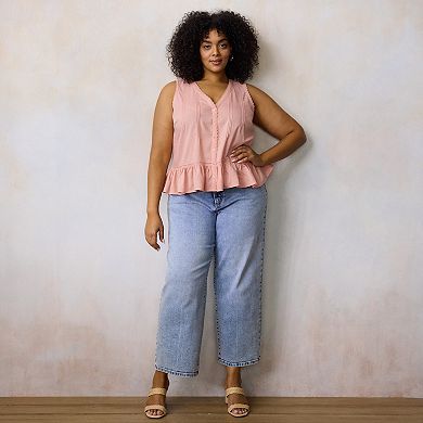 Plus Size LC Lauren Conrad Pintuck Lace Trim V-Neck Tank Top