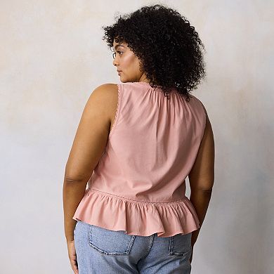 Plus Size LC Lauren Conrad Pintuck Lace Trim V-Neck Tank Top