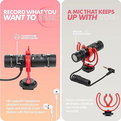 Movo DoubleMic V2 Two-Sided Shotgun Mic for Camera Vlogging for iPhone, Android, Smartphones