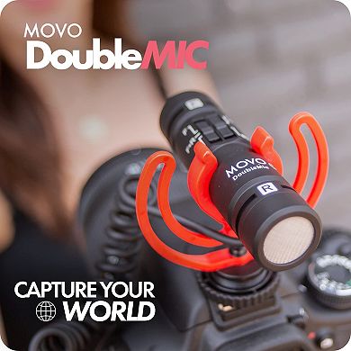 Movo DoubleMic V2 Two-Sided Shotgun Mic for Camera Vlogging for iPhone, Android, Smartphones