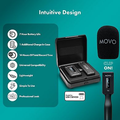 Movo WMX-2-C USB-C Wireless Lavalier Microphone for iPhone 15/Android