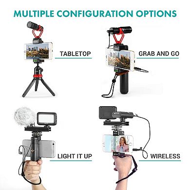 Movo V8 Huge Vlogging Kit for iPhone with Tripod, Grip, Microphones, LED Lights, and Wireless Remote