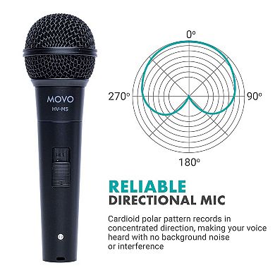 Movo HV-M5 Dynamic XLR Cardioid Vocal Microphone with Internal Shockmount and Windscreen