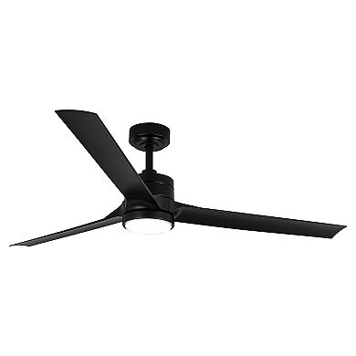 60" Minimalism Black 3-blade Large Indsutrial LED Ceiling Fan with Light and Remote