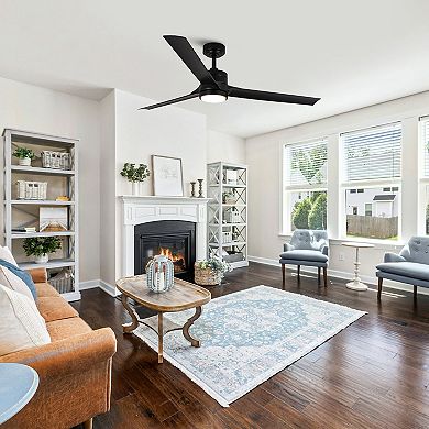 60" Minimalism Black 3-blade Large Indsutrial LED Ceiling Fan with Light and Remote