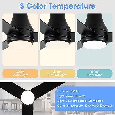 48" Modern Black Indoor LED Hugger Ceiling Fan Flush Mount with Light and Remote, App Control