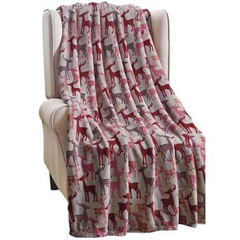 Kate Aurora Ultra Soft and Cozy Christmas Plaid Reindeer Plush Throw Blanket Cover