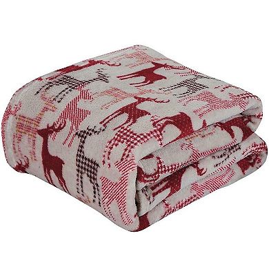 Kate Aurora Ultra Soft and Cozy Christmas Plaid Reindeer Plush Throw Blanket Cover