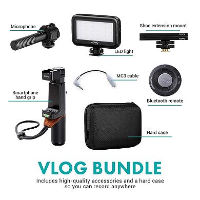 Movo Vlog Kit V7 - YouTube Starter Kit with Grip, Stereo Microphone, Light, and Wireless Remote