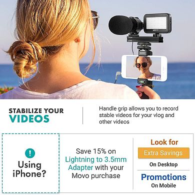 Movo Vlog Kit V7 - YouTube Starter Kit with Grip, Stereo Microphone, Light, and Wireless Remote
