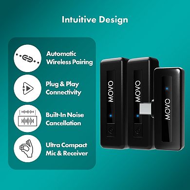 Movo Wireless Mini UC Duo Ultracompact Rechargeable Wireless Lavalier Microphone System for Android