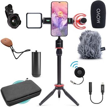 Movo iVlog1 Vlogging Kit for iPhone - YouTube Starter Kit with Shotgun Mic, LED Light, Tripod