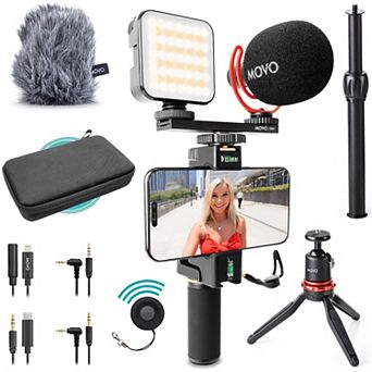 Movo iVlogger-PRO Vlogging Kit for iPhone/Android Smartphones with Mic, Light, Tripod, and More