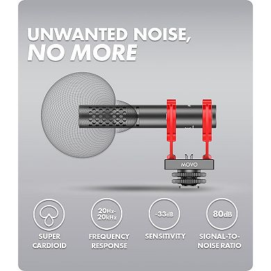 Movo X1-Mini Video Shotgun Mic - Supercardioid Microphone for Cameras, Smartphones, Computers