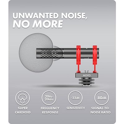 Movo X1-Mini Video Shotgun Mic - Supercardioid Microphone for