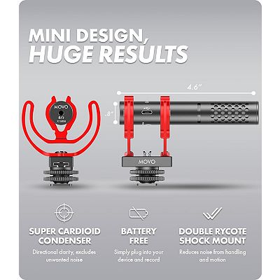 Movo X1-Mini Video Shotgun Mic - Supercardioid Microphone for