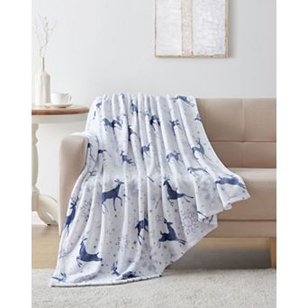 Kate Aurora Holiday Christmas Snowflakes and Reindeer Oversized Ultra Plush Accent Throw Blanket