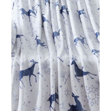 Kate Aurora Holiday Christmas Snowflakes and Reindeer Oversized Ultra Plush Accent Throw Blanket
