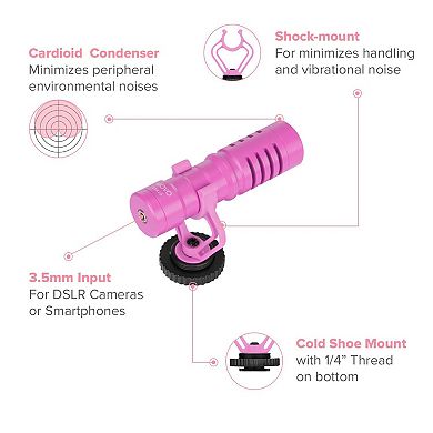 Movo VXR10 Universal Video Microphone for DSLR Cameras and Camcorders (Pink)