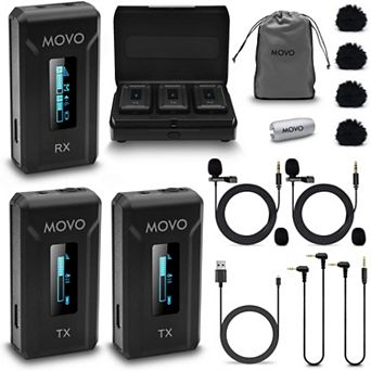 Movo WMX-2-DUO Dual Wireless Lavalier Microphone System with Charging Case for Cameras