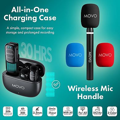 Movo NanoMic Wireless Lavalier Microphone for Camera (3.5mm) w/WMX-HM2 Wireless Mic Handle