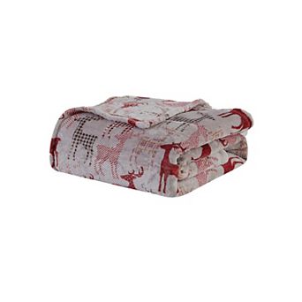 Kate Aurora Gray Cozy Christmas Plaid Reindeer Ultra Soft and Plush Accent Throw Blanket