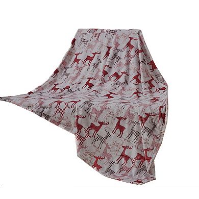 Kate Aurora Gray Cozy Christmas Plaid Reindeer Ultra Soft and Plush Accent Throw Blanket