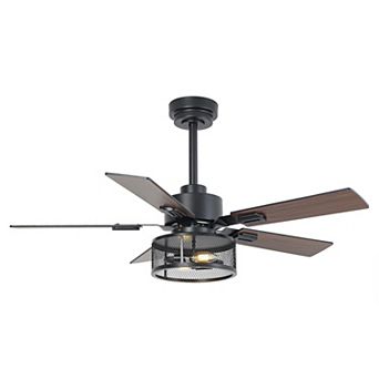 42" Industrial Black Reversible Wood 5-Blade Smart Ceiling Fan with Light and Remote, App Control