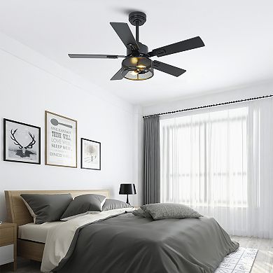 42" Industrial Black Reversible Wood 5-Blade Smart Ceiling Fan with Light and Remote, App Control