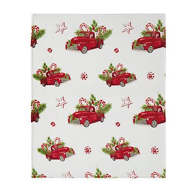 Kate Aurora Holiday Red Pickup Trucks, Candy Canes and Christmas Trees Accent Throw Blanket
