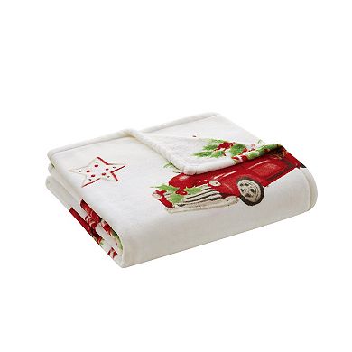 Kate Aurora Holiday Red Pickup Trucks, Candy Canes and Christmas Trees Accent Throw Blanket