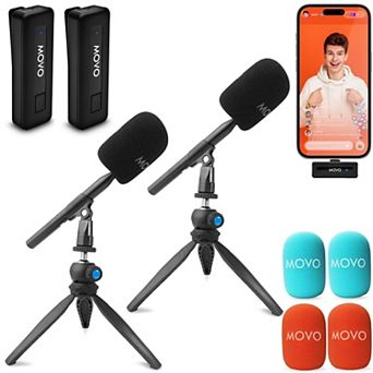 Movo Wireless Mini Wireless Microphone for iPhone Podcast Equipment Bundle with WMX-HM Handle