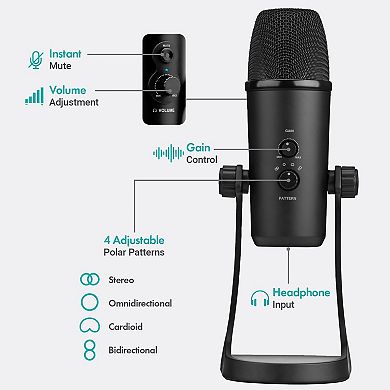 Movo USB Podcast Equipment Bundle for 4 with USB Interface with 4 Condenser Microphones