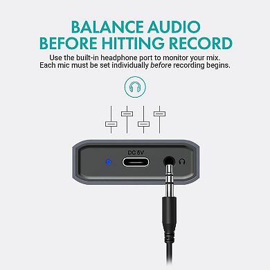 Movo USB Podcast Equipment Bundle for 4 with USB Interface with 4 Condenser Microphones