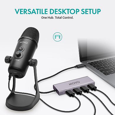 Movo USB Podcast Equipment Bundle for 4 with USB Interface with 4 Condenser Microphones