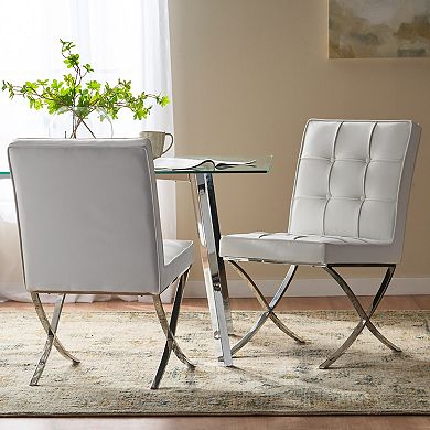 Milania Button Tufted Bonded Leather Dining Chairs (Set of 2) by Christopher Knight Home