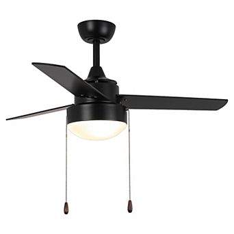 42" Modern Black Wooden 3 Blades Indoor LED Ceiling Fan Light with Pull Chain