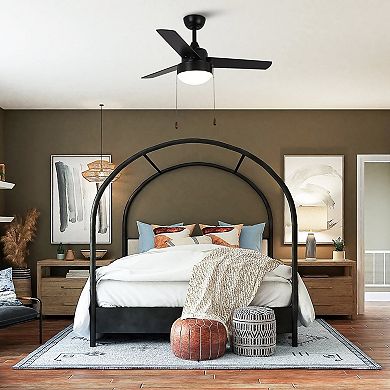 42" Modern Black Wooden 3 Blades Indoor LED Ceiling Fan Light with Pull Chain