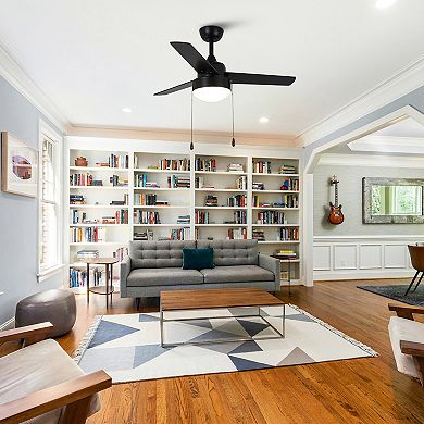 42" Modern Black Wooden 3 Blades Indoor LED Ceiling Fan Light with Pull Chain