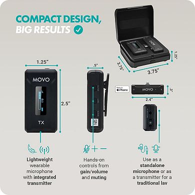 Movo WMX-2-L Wireless Lavalier Microphone for iPhone/Lightning Devices with WMX-HM Handheld Adapter