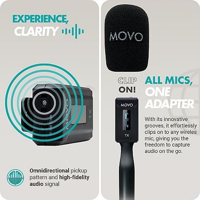 Movo WMX-2-L Wireless Lavalier Microphone for iPhone/Lightning Devices with WMX-HM Handheld Adapter