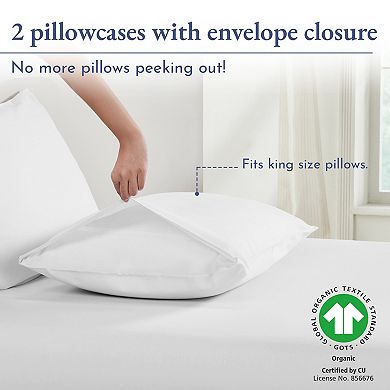 California Design Den 100% Organic Cotton Pillowcases Set of 2 - Crisp Percale