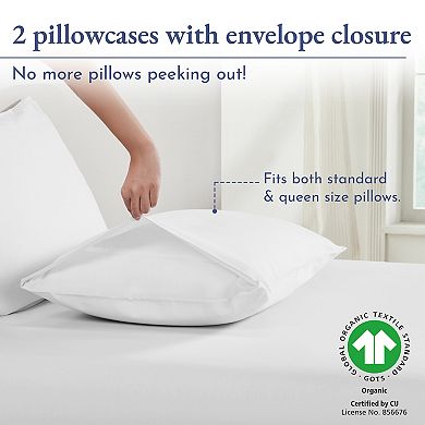 California Design Den 100% Organic Cotton Pillowcases Set of 2 - Crisp Percale