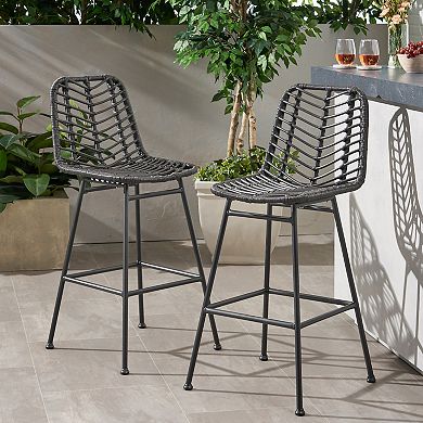 Sawtelle Outdoor Wicker Barstools (Set of 2) by Christopher Knight Home