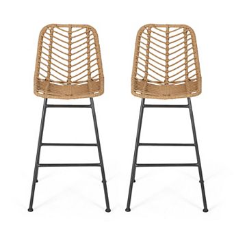 Sawtelle Outdoor Wicker Barstools (Set of 2) by Christopher Knight Home
