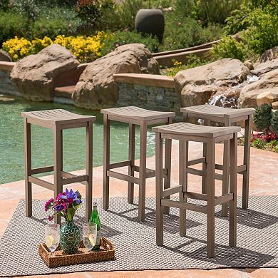Caribbean Acacia Wood Outdoor Bar Stool (Set of 4) by Christopher Knight Home