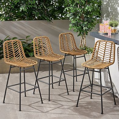 Sawtelle Outdoor Wicker Barstools (Set of 4) by Christopher Knight Home