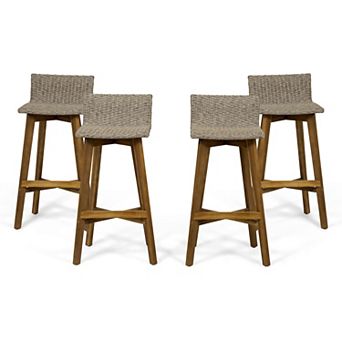 La Brea Outdoor Acacia Wood and Wicker Barstools (Set of 4) by Christopher Knight Home